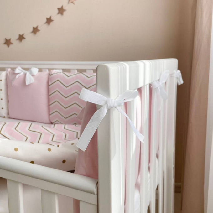 Set lenjerie patut bebe 7 piese Dots roz (6)